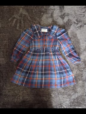 Old Navy Girls Blue/Red Plaid Fit & Flare Collared Puff Sleeve Dress 4T